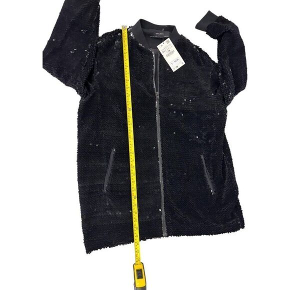 Zara Womens Bomber Jacket M L Black Velvet Sequin sequined Full Zip 0021/013 NWT - Picture 8 of 9